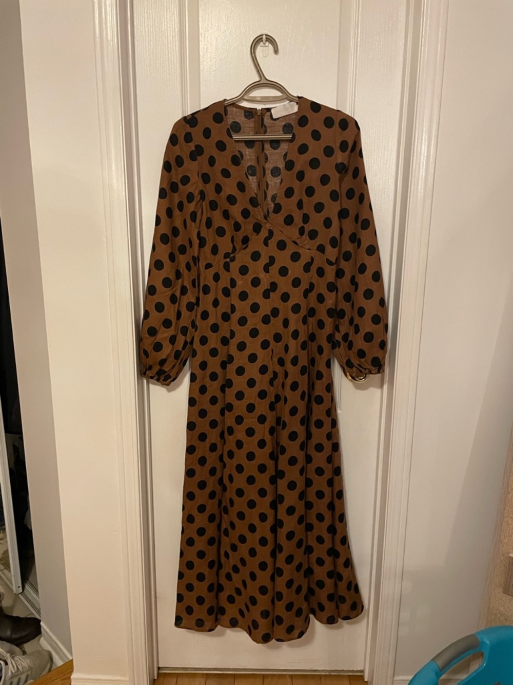 Zimmermann Brown Midi Dress with Black Polka Dots